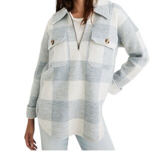 Madewell Gray and White Plaid Sweater